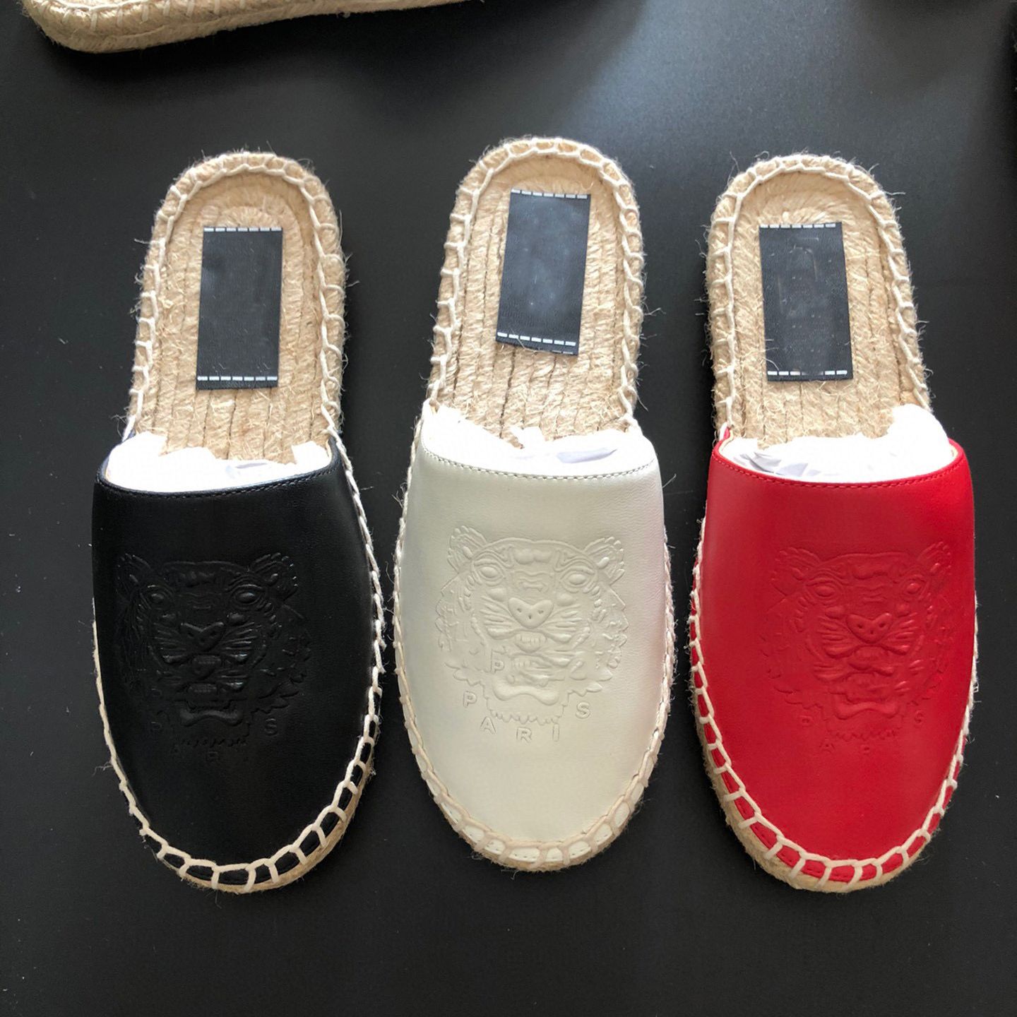2022 Tiger Elasticated Leather Espadrilles Mens Designer Slipper Straw Cord Sandal Real Leather Platform Shoes Women Outdoor Beach Slippers With Box 292