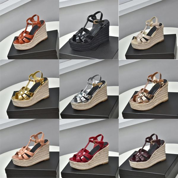 Heel Sandals Designer Shoes Women Wedge Sandals Leather Woven Straw Heel Open Toe High Bottom Without Box 731