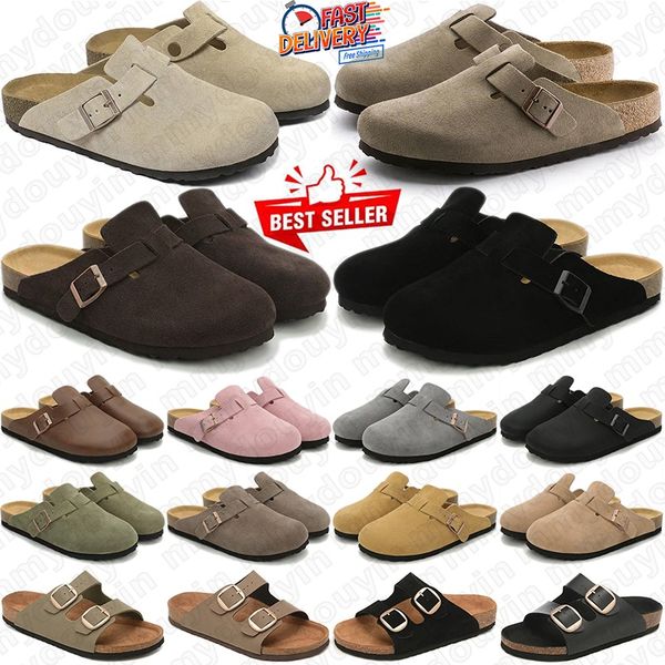 with box free shipping designer slippers boston clogs men womens trainers suede leather mules flips flops taupe mocha tan grey slides shoes sandals birkentsock clog