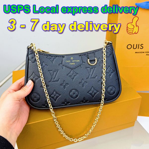 Easy Designer Bag Ladies Letter embossed Shoulder Bag Cowhide leather Luxury Bag High Quality Women's Handbag Purse Metal chain Crossbody Bag Black Classic Half Moon