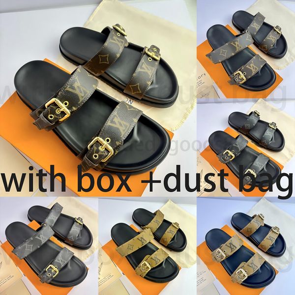Designer Slippers sandals Men and Women brown slides Genuine Leather Casual Shoe summer beach gladiator Mules hasp Woman top quality Flat Slide Designer sandal AAA+