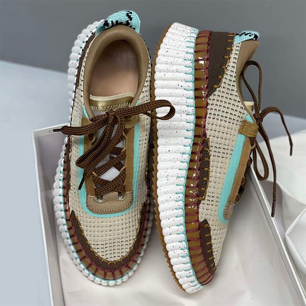 Designer Women Sneakers New Pattern Canvas Rainbow Trainers Running Sports Shoe Recycled Mesh Fabric Casual Shoes EU35-42 NO462