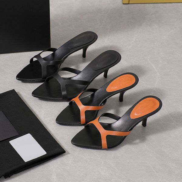 Designer Heels Sandals Womens Carla High Heel Slide Sandals Leather Mule Summer Beach Flip Flop no box 830